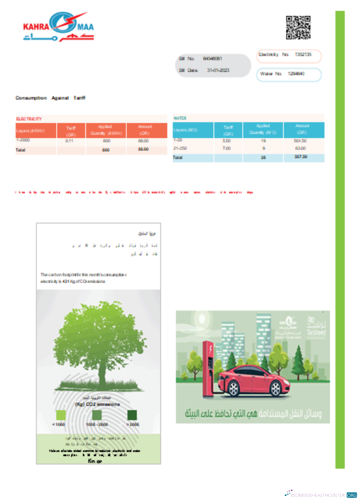 Download Kahramaa utility business bill, page 2, SCR Photoshop template